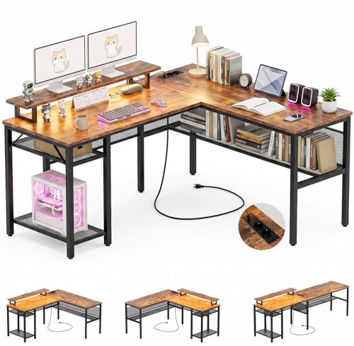 Homieasy Gaming Schreibtisch Eckschreibtisch L Form Reversibel LED