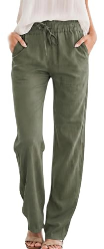 SEAYIJIA Pantalon Lin Femme Été Léger Mousseline d'Été Léger avec Poches | vacances plage promenade ville week-end sorties quotidien détente maison jours chauds loisirs