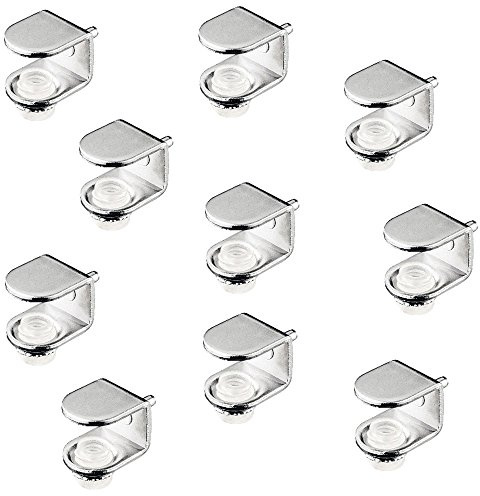 Gedotec Tablarträger Glas-Bodenträger Metall Fachbodenträger Holz - H7030 | Regalboden-Träger für Glasstärke 6-10 mm | Regalträger Stahl vernickelt matt | 10 Stück - Regalstift zum Einstecken
