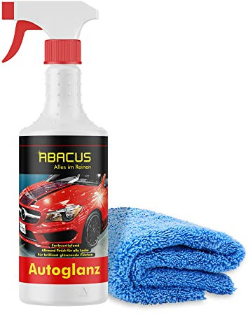 ABACUS® Autoglanz mit Lotus-Effekt, Glanzreiniger für brillanten Tiefenglanz, Glanzfinish, Detailer, Glanz Spray, Lackreiniger, Schnellwachs, Trockenwäsche Auto, Autoreiniger – Autoglanz 750 ml Set