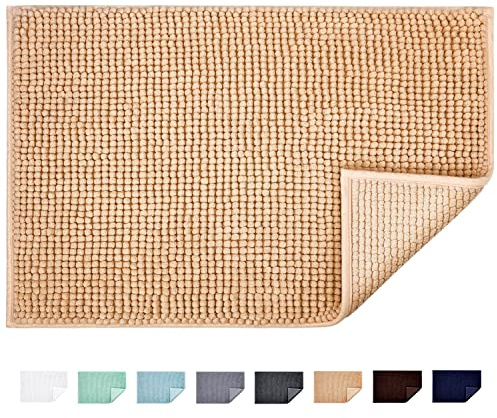 JARITTO Badematte rutschfest Badvorleger Mit Chenille Mikrofaser Badezimmerteppich Saugfähig Weich Maschinenwaschbar für Dusche Toilette 50 x 80 cm (Beige)