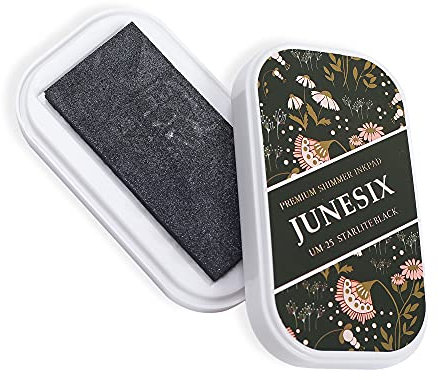 Fatiya Glitzernde Metallic-Farbe, Bastel-Stempelkissen, Partner, waschbares Bastel-Stempelkissen, Finger-Stempelkissen für Gummistempel, Papier, Holz (UM-25 Starlite Black)