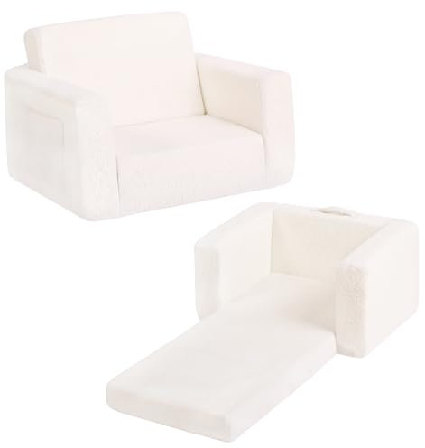 Tiita Kids Sofa, 2-in-1 Toddler Chair, Convertible Children Couch to Lounger, Flip Out Kid Sofas Chair, Toddler Armrest Chairs Bed, Folding Kids Play Sofa for Girl or Boy (Beige)
