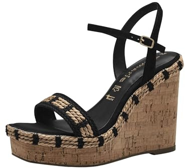 Tamaris Damen Plateau Sandalen Leder Keilabsatz Sommer; BLACK/schwarz; 39 EU