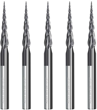 BALUGAEA 5 Stk. Kugelkopffräser Set 0,25 mm Radius 6mm Schaft 2 Flöten Gesamtlänge 40mm HRC55 Schaftfräser Konischer Spitze Fräser für Oberfräse CNC VHM Fräser mit TiAlN Beschichtung für 2D 3D Gravur