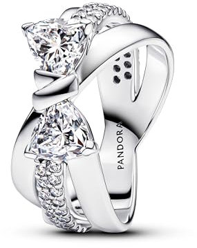 PANDORA Timeless Funkelnde Schleife Überkreuzter Ring aus Sterling Silber mit Zirkonia, Größe: 54, 193553C01-54