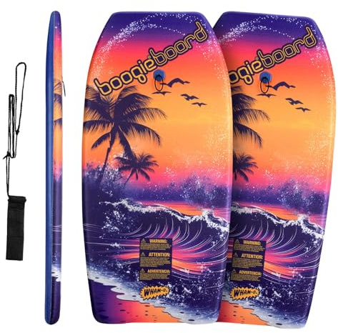 Wham-O 2er-Pack 93.98cm Boogie Board, Bodyboard mit Handgelenkleine, Fiberclad-Beschichtung Phuzion-Kern Crescent-Tail für Ozean, Kinder 8+ Jugendliche Erwachsene – Beach