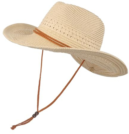FakeFace Chapeau de Paille Homme Femme Chapeau Cowboy Western Unisexe Capeline de Paille Pliable Casquette avec Large Bord Anti-UV pour Adulte en Plein Air