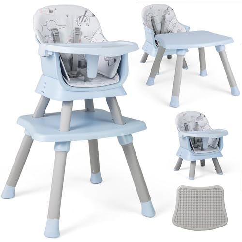 RELAX4LIFE 6 in 1 Seggiolone Pappa, Seggiolone Multfunzionale e Evolutivo con Imbracatura a 5 Punti, Vassoio Rimovibile e Regolabile, Tavolino e Sedia, per Neonati 6+Mesi, 25KG (Babyblue)