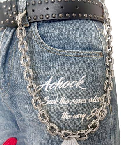 SABOZEㅤ Silver Wallet Chain – Pants Chain Hip Hop Rapper Style, Heavy Duty Retro 90s Metal Chain for Jeans,Streetwear or Purse, Gifts for Men or Women