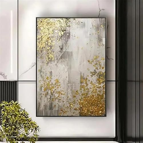 AEXOIO Modernes abstraktes Gemälde in Gold und Grau, großes Leinwandbild, moderne Wandkunst, Dekoration für das Wohnzimmer (100 x 150 cm / 39 x 59 Zoll/ungerahmt)