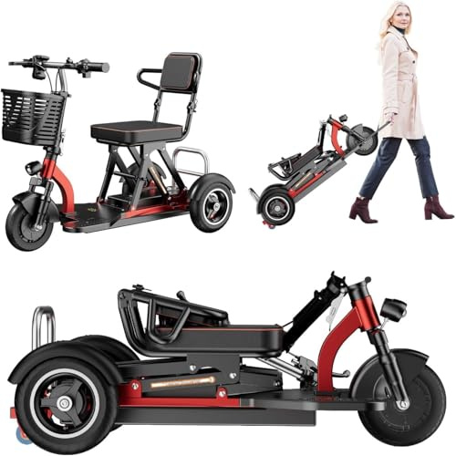 Scooter De Movilidad Eléctrico para Personas Mayores Scooter eléctrico plegable y ligero Scooter De 3 Ruedas Viene con Batería Cargador Y Cesta De Almacenam