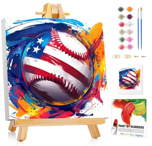 XTCIXAL Paint by Numbers Kit for Kids with Frame, Baseball Paint by Number Kids Age 5-8-12, Paint by Number with Frame for Gifts and Decor 8X8 Inch