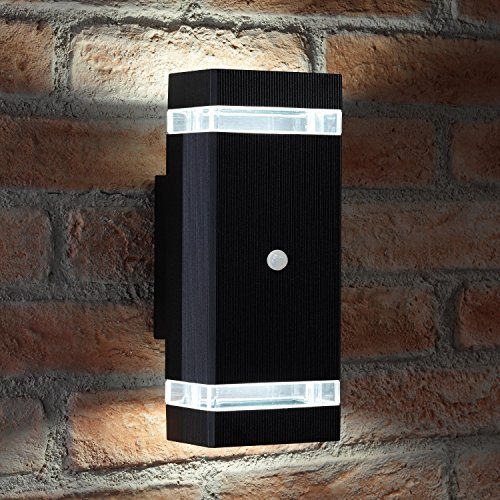 Auraglow PIR Doppel Up Down Wandleuchte Schwarz, Kaltweiß, Sicherheit | Bewegungsmelder Lampe, 8m Erfassung, 1100 Lumen, manueller Override, Timer einstellbar, IP44, für Eingang und Einfahrt