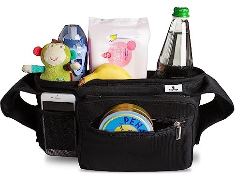 Bergsteiger Kinderwagen Organizer Plus, abnehmbare Zusatztasche, Smartphone-Extrafach, zwei isolierte Getränkehalter, für alle Kinderwagen und Buggy, Bergsteiger Kinderwagen-Zubehör