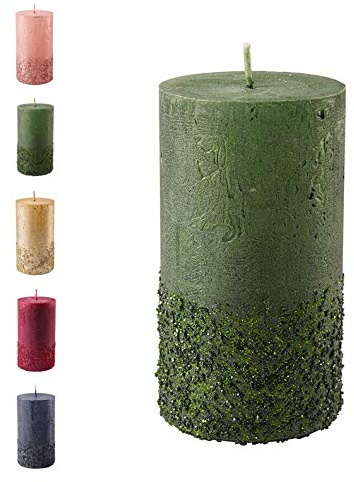 Wunderschöne & Moderne Adventskerzen – 2 Stück - Rustikale Oberfläche - Kerzen/Stumpenkerzen - Weihnachten/Weihnachtskranz/Adventskranz (Jägergrün, Höhe: 8cm)