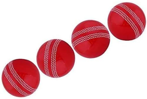 Kosma Förpackning med 4 vindboll cricketbollar |Inomhus och utomhus mjuk träning cricketboll för coachning (röd med vit söm)