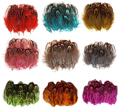 MWOOT Pack of 180 Crafts Art Coloured Feathers, 4-8cm Mini Pheasant Feathers for DIY Earrings Jewelry Dreamcatcher Making Home Wedding Baby Shower Decorations, Decor Accessories Natural Feather