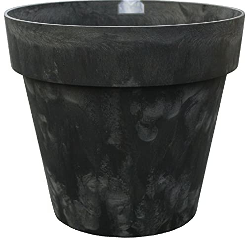 Rammento Maceta grande de plástico de 40 cm, con efecto mármol gris carbón, maceta decorativa contemporánea de 29 L para exteriores e interiores, ligera y duradera