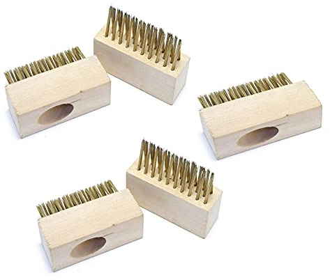 Brosse en bois à poils métalliques, idéale pour le désherbage de terrasses et patios (5 têtes de brosse)
