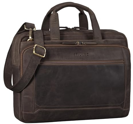 STILORD Antoine Leder Arbeitstasche Groß Businesstasche Aktentasche Lehrertasche Umhängetasche für DIN A4 Laptopasche Trolley Aufsteckbar Echtes Leder Farbe:mittel - braun