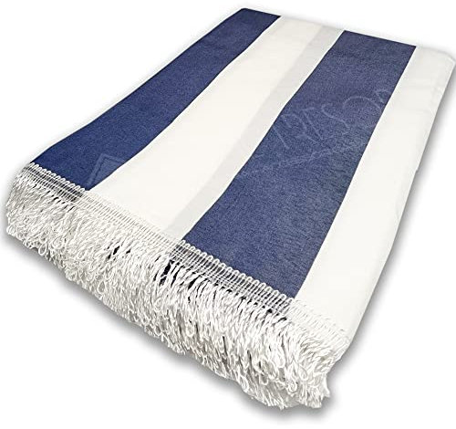 Home Tresor - Tenda da Sole per Esterno con Anelli e Ganci | Tenda da Sole Fantasia a Righe Bianco Blu per Verande Balconi Camper Misura cm. (280 x 300)