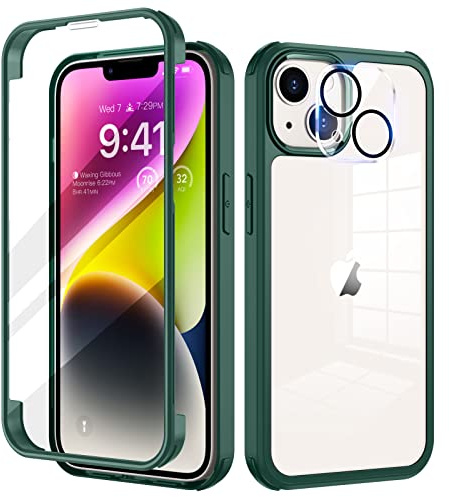 seacosmo Kompatibel für iPhone 14 Hülle mit eingebautem Panzerglas Displayschutz und Kamera Schutzfolie [9H HD], 360 Grad Handyhülle Ganzkörper Stoßfeste iPhone 14 Case - Grün