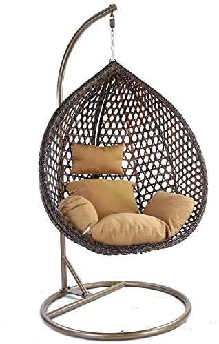 RAMROXX Luxus Hängesessel Style XXL Korb Dunkelbraun Gestell Braun mit Relaxkissen Braun