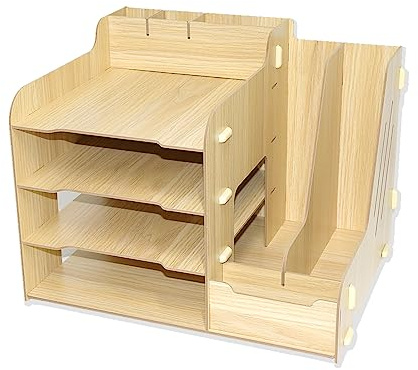 CUESVAP Organisateur de Bureau Bois, Set de Rangement Bureau,OrganiseurBureau Accessoire Pour A4 Papier Documents Magazine