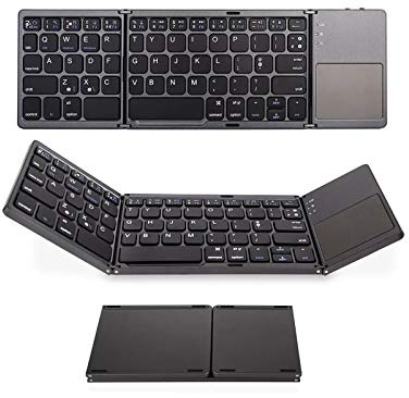 docooler BT-Tastatur, kabellos, faltbar, tragbar, ultradünn, mit Touch-Panel, für Windows/Android/iOS Silber