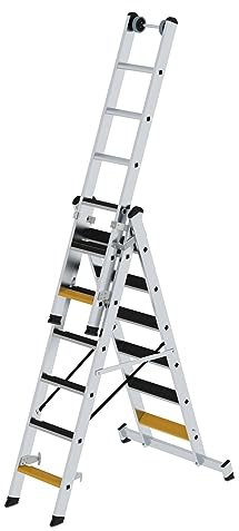 PROREGAL Stufen-Mehrzweckleiter 3-teilig mit nivello®-Traverse und Clip-Step R13 | 3x6 Stufen | Leiter, Teleskopleiter, Trittleiter, Bockleiter, Sprossen-Doppelleiter