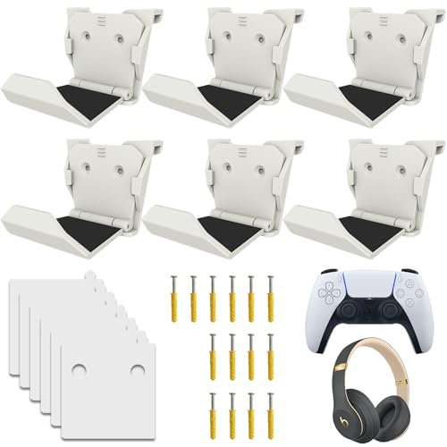 Sporgo 6 Stück Controller Wandhalterung: Controller Halter für PS3/PS4/PS5/Xbox 360/Xbox One/S/X/Elite/Series S/Series X Controller, Controller Ständer für VideospielController und Kopfhörer (Weiß)