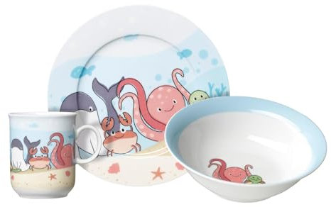 Ritzenhoff & Breker Kindergeschirr Set Unterwasserwelt, 3-teilig, Bunt, Schale Becher Teller aus Porzellan