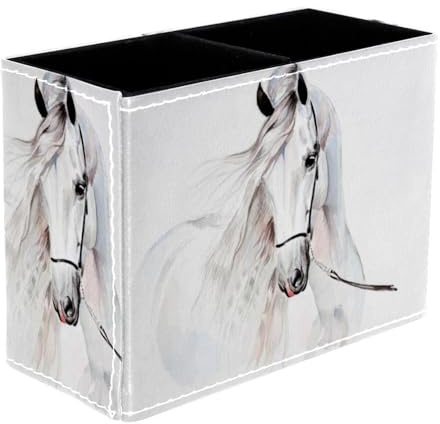 VAPOKF Pot à stylos aquarelle cheval blanc pour bureau, 2 compartiments pour stylos, crayons, pinceaux de maquillage, fournitures de bureau pour la maison et le bureau