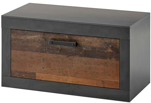 Garderobe Sitzbank in Old Used Wood mit grau Matera Garderobenbank und Schuhschrank im Shabby Chic Design 80 x 44 cm Ward