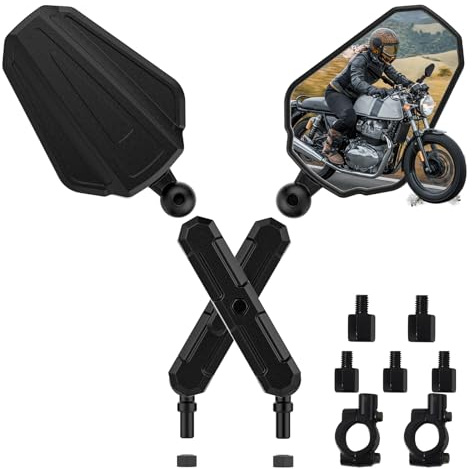 Upgraded Adventure Motorcycle Mirrors, Ball-Head ATV Rear View Mirror No Vibration & Wobble With 8/10MM Screw and 7/8 Handlebar Aluminum Mount Compatible with ATV Dirt Bike and More