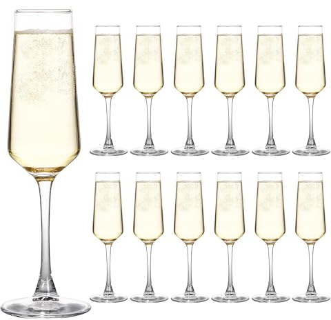 UMEIED 7.5 Oz Champagne Flutes Set Of 12, Long Stemmed Crystal Clear Champagne Flute Glass Set, Sparkling Wine Glasses for Home Party Wedding Birthday Housewarming Gifts