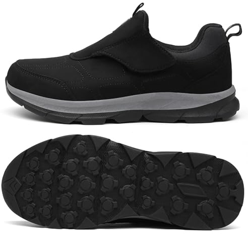 Zapatillas Fascitis Plantar Hombre Zapatos Ajustables con Cierre Hombres Mujer X-Ancho Ajustable Zapatos Zapatillas Ortopédica para diabéticos de Anchos Anchos,Men Black,43/265mm
