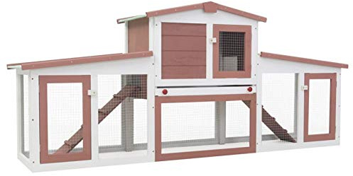 BaraSh Clapier Large d'extérieur Marron et Blanc 204x45x85 cm Bois,Cabane Lapin,Grande Cage Lapin