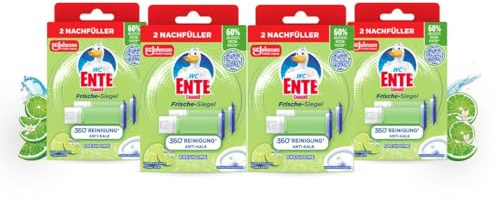 WC-Ente Frische-Siegel Nachfüller, körbchenloser WC-Reiniger, 12 Gel WC-Steine, Limone Duft, 4er Pack (2 x 36 ml)
