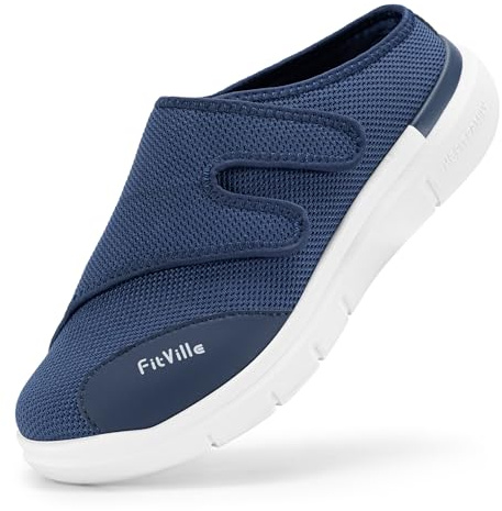 FitVille Zapatillas Diabéticos para Hombre Extra Anchas Pantuflas Antideslizantes para Pies Hinchados Zapatos Especiales para Diabeticos Aliviar el Dolor de Pies 43 EU X-Ancho