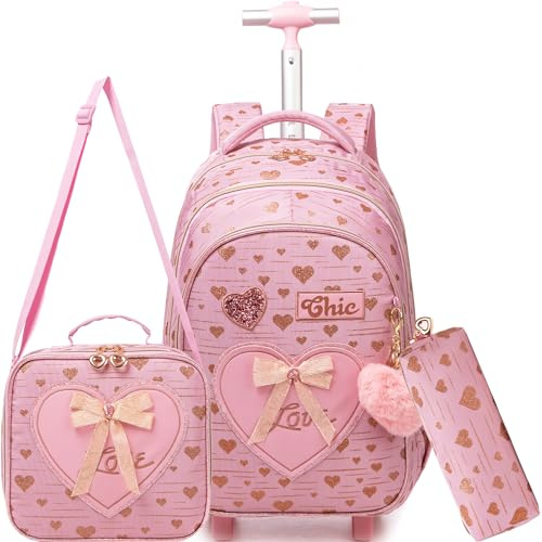 Meetbelify Rollrucksack für Mädchen, Kinderrucksäcke mit Rädern, Handgepäck, 801, Small