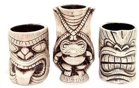 Set de 3 Tiki Mug Toscano Coffret Cadeau Verre à Cocktails TIKIS Lot de Tasses en Céramique Kane Kanaloa Lono Inspiration Culture Polynésienne Boissons Exotiques et Tropicales