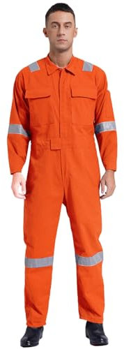 Oyolan Tuta da Lavoro Uomo Tuta Lavoro Multi Tasche Strisce Riflettenti Abbigliamento da Lavoro Meccanici L-6XL, arancione, XXXXL