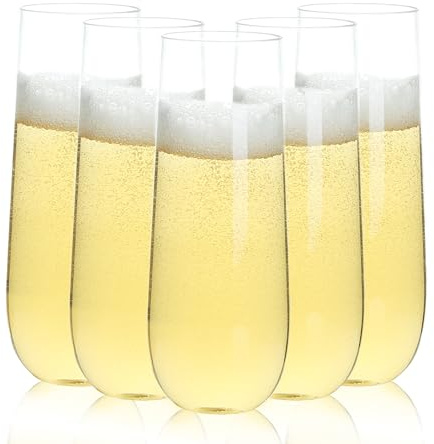 Bestluck 48 Pack 9 oz Stemless Plastic Champagne Flutes, Clear Disposable Champagne Toasting Glasses, Shatterproof and BPA-Free Drinkware for Party & Graduation & Wedding