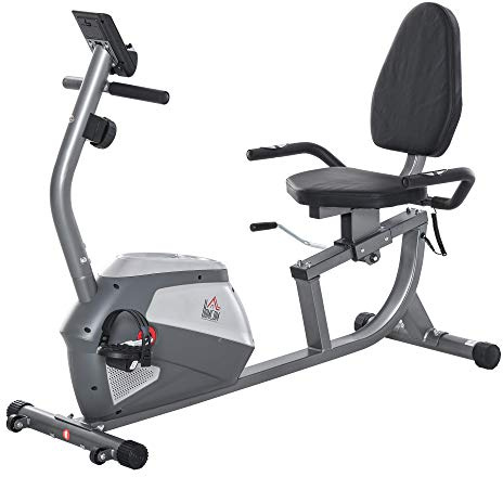 HOMCOM Vélo d'appartement semi-allongé vélo couché magnétique écran LCD multifonction siège réglable 8 niveaux de résistance gris