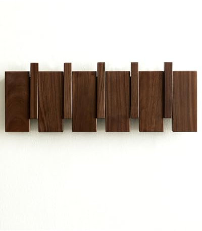 Vielseitige 5-Haken Walnuss Holz Garderobe. Flip Down Wand-Mounted Design für die Organisation von Mänteln, Hüten, Schlüsseln Taschen und Wandkunst Haken für Eingang, Wohnzimmer, Schlafzimmer