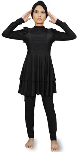 Schwarz Stilvoller Burkini mit Rüschen und Rock