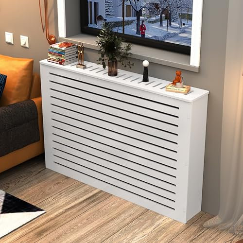 Radiator Cover Louvered Grill Shelf Cabinet - Slatted Design Heater Cover Cabinet With Top Storage Shelf For Living Room - Home Furniture