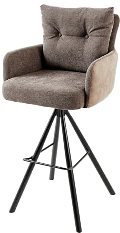 Riess Ambiente Barhocker Big George 54cm - Taupe schwarz - Samt Flachgewebe | 360° drehbar, Taschenfederkern, Armlehnen, Zierknöpfe, 120 kg Belastbarkeit, Flachgewebe-Samt-Mix, komfortable Sitzschale